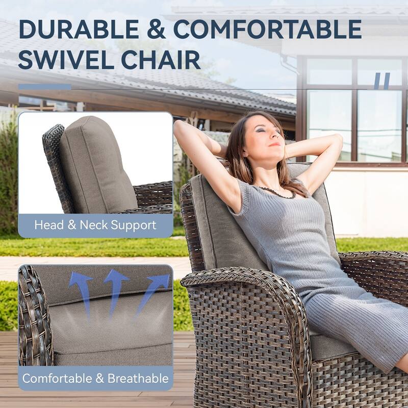 Gymojoy L-Shaped Outdoor Sectional Sofa Set with Fire Pit, Swivel Chairs & Ottomans