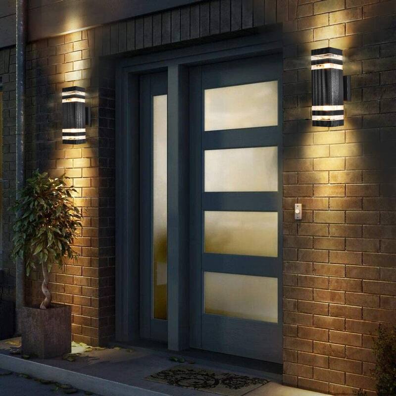 Wall Sconces Set of Two Modern Black 2-Light Industrial Rectangular Exterior Waterproof IP54 Lantern Outdoor Wall Light
