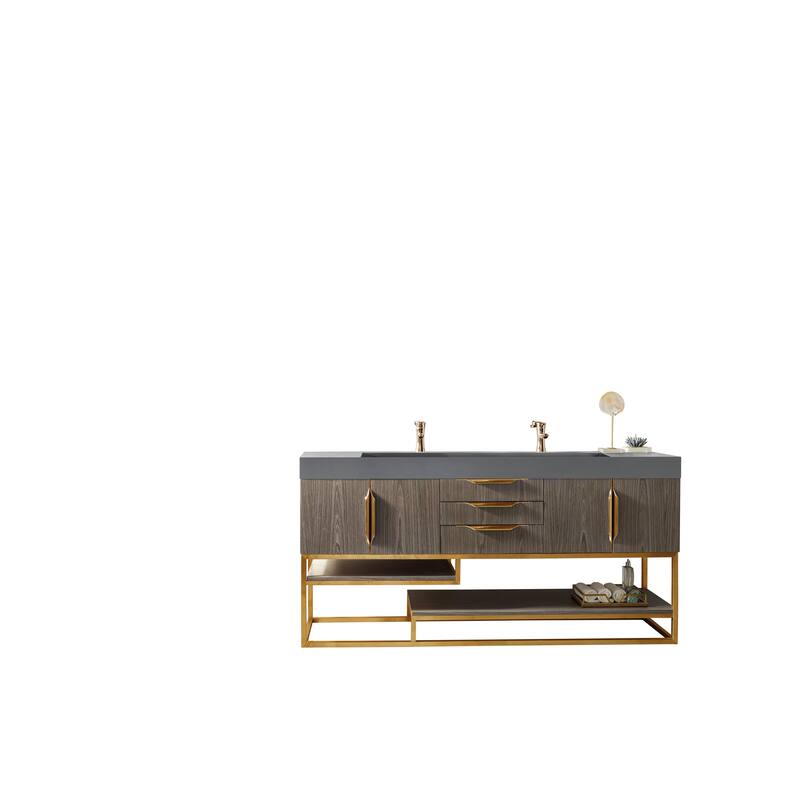 James Martin Vanities Columbia 72" Double Vanity, Ash Gray with Radiant Gold Hardware