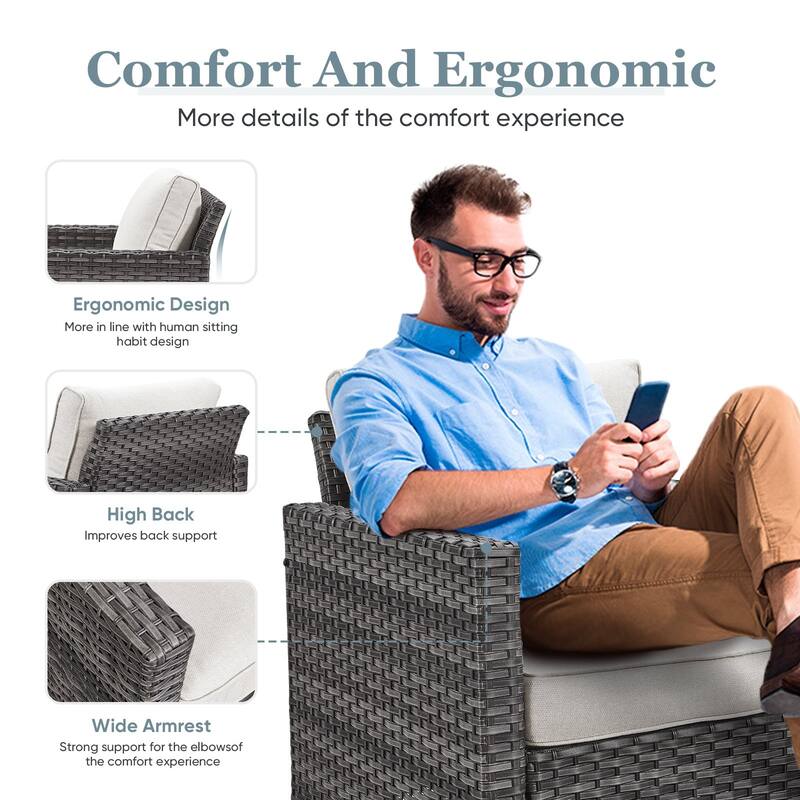 Gymojoy 5-Piece Outdoor Wicker Furniture Set - 2 Swivel Glider Chairs, 2 Patio Chairs & Side Table