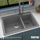 preview thumbnail 34 of 63, Karran Drop-In Quartz 34 in. Double Bowl 60/40 Kitchen Sink With Bottom Grids and Strainers
