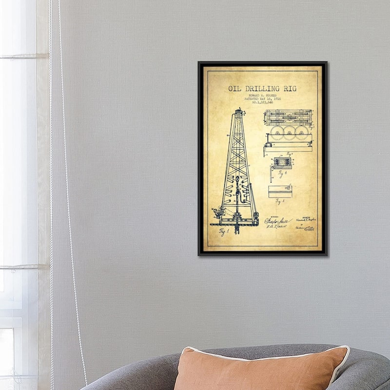 iCanvas "Oil Rig Vintage Patent Blueprint" by Aged Pixel Framed