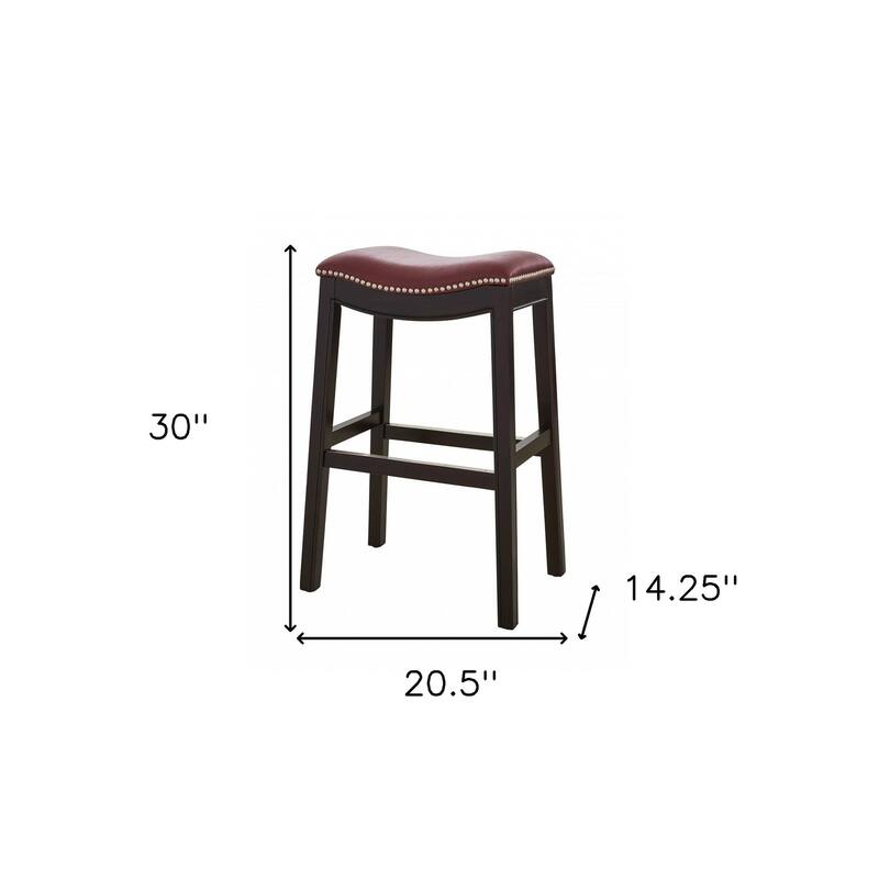 HomeRoots 31" Dark Red and Espresso Solid Wood Backless Bar Chair