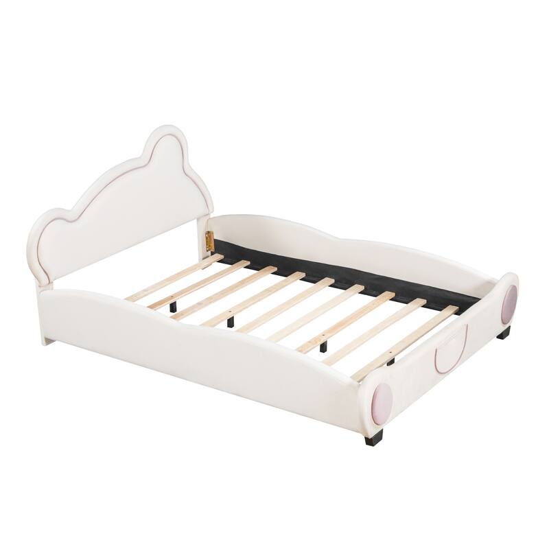 Full Size Velvet Bed with Bear-Shaped Headboard and Storage Pockets - Cozy, Fun, and Practical for Children's Bedrooms