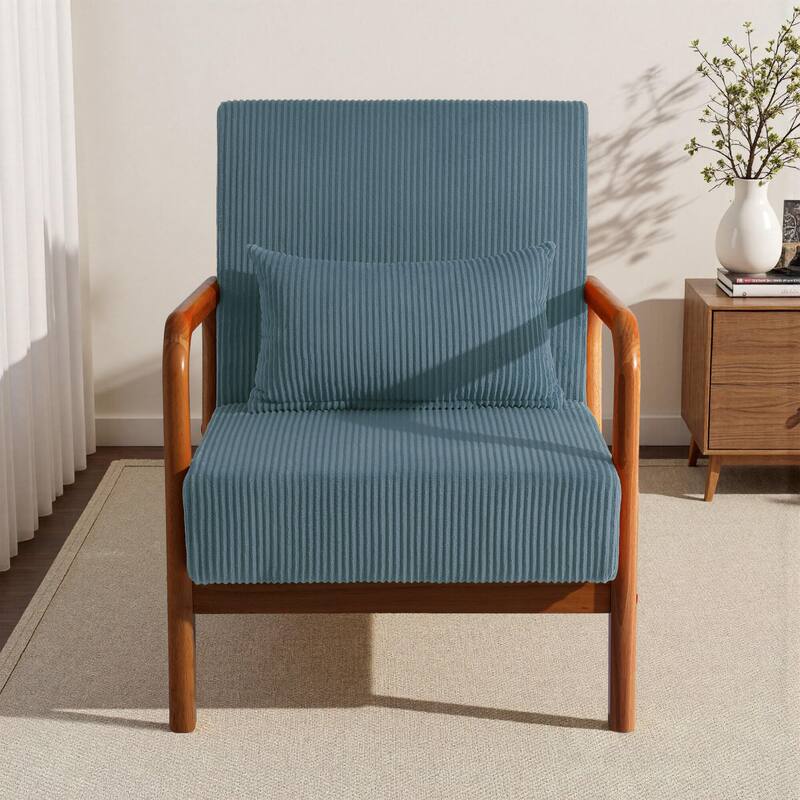 25" W Mid Century Upholstered Wood Accent Chair with Pillow
