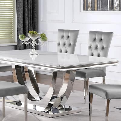 Luxurious Faux Marble Top Dining Table with Chrome Base