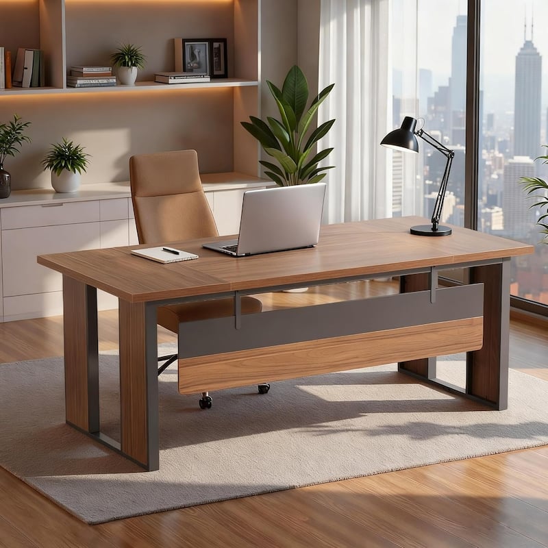 63‘’ L-Shaped Executive Desk, Large Computer Desk with 39.37-Inch Drawers Cabinet - Only Desk