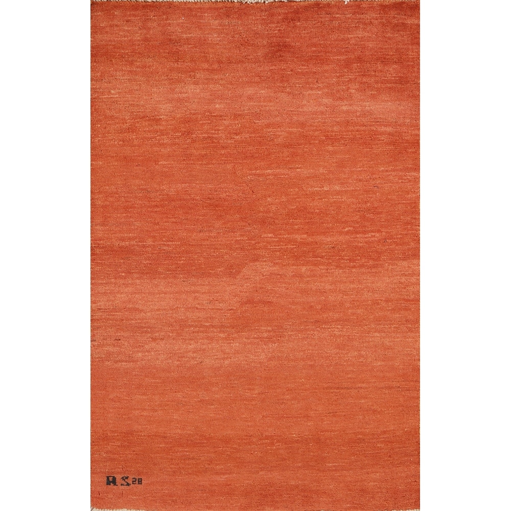 Orange Gabbeh Modern Foyer Rug Handmade Wool Carpet - 2'9"x 4'2"
