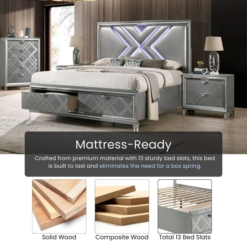 Furniture of America Bel Air Modern LED Headboard 2-Drawer Platform Bed with Storage