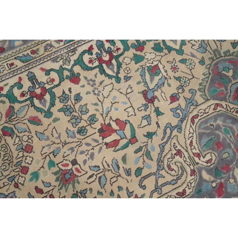 Hand Knotted Oriental 100% Wool Carpet Traditional Floral Beige & Ivories Tabriz Area Rug - 10' 9'' X 8' 0''