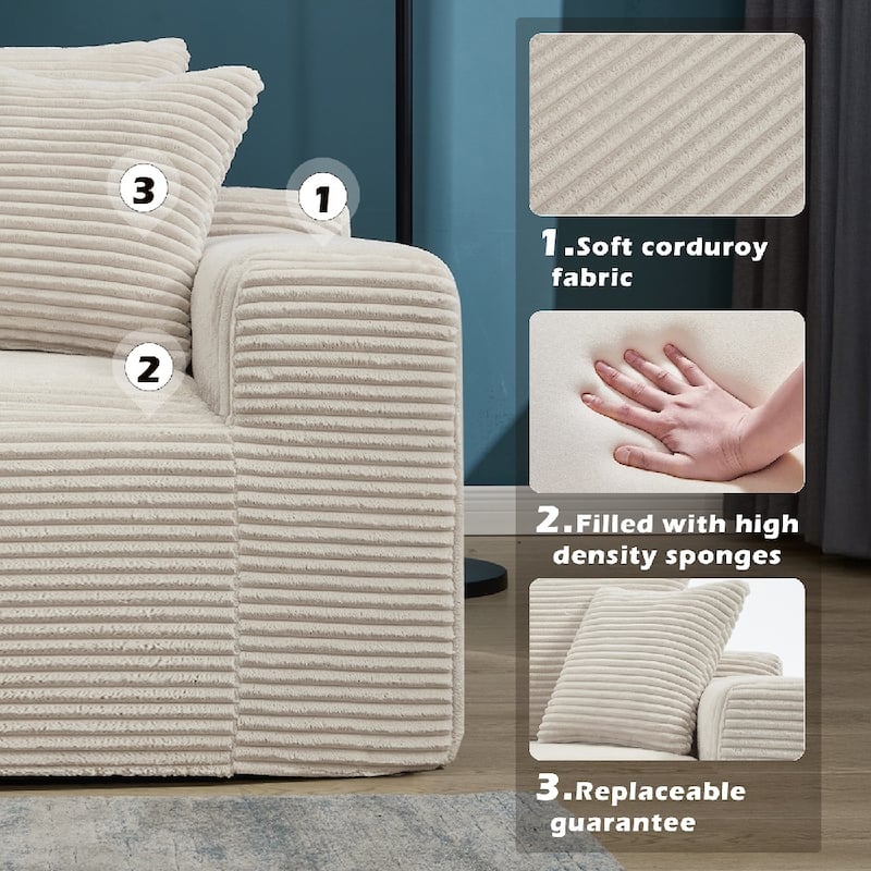 L-Shape 3-Seat Modular Sofa Memory Foam Sectional Couches with Oversized Chaise