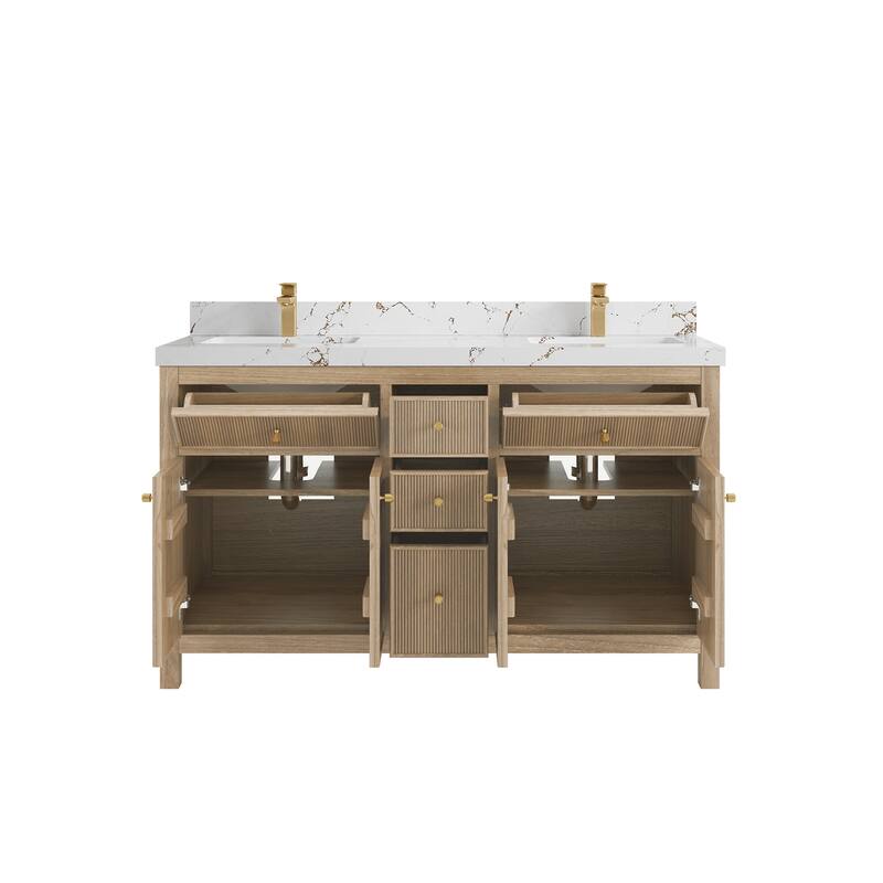 Willow Collections 60 in. W x 22 in. D Sonoma Teak Double Sink Bathroom Vanity with Countertop