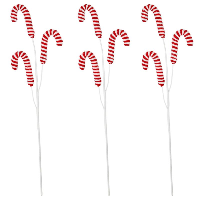 26" Candy w/ Glitter Spray, White & Red, Set of 3 - Multicolor