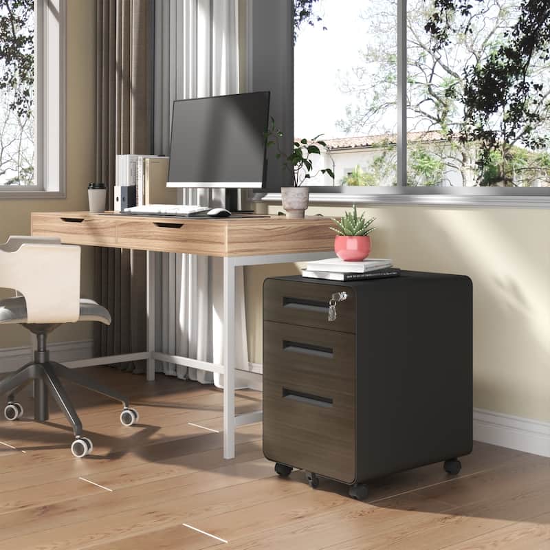3-Drawer Mobile File Cabinet with Lock, All-Steel Metal Storage Cabinet on Casters, for Home & Office, Holds A4/Letter Files