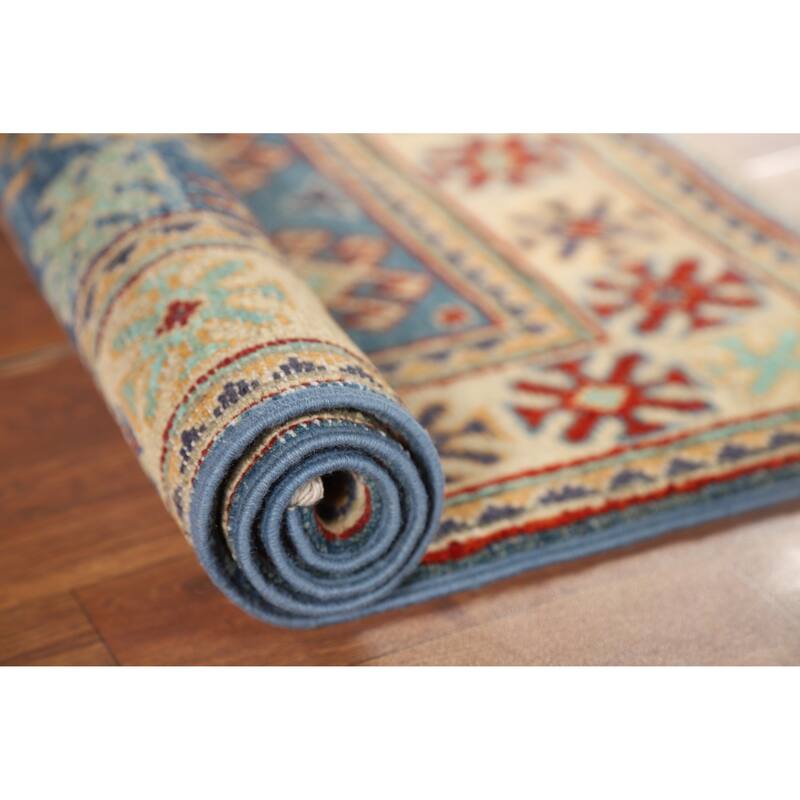 Blue Kazak Oriental Accent Rug Hand-Knotted Wool Carpet - 1'11" x 2'11"