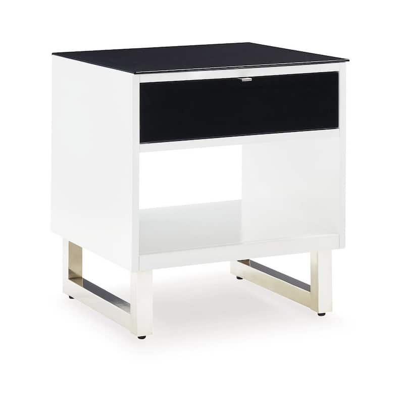21.88 in. White and Black Rectangle Wood End Table with Storage Drawer for Convenience