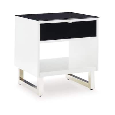 21.88 in. White and Black Rectangle Wood End Table with Storage Drawer for Convenience
