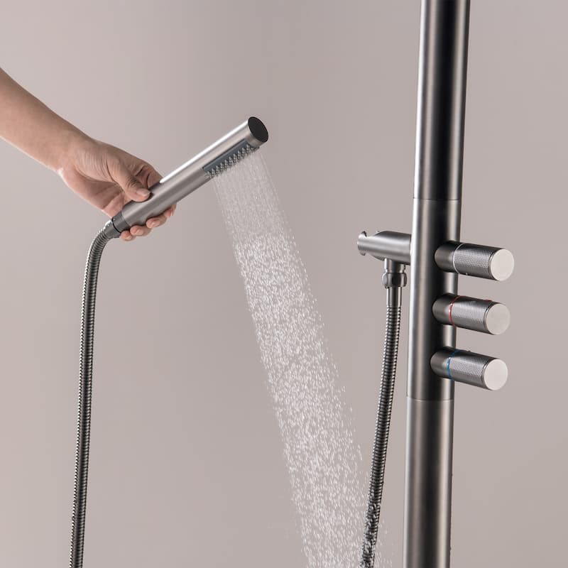 Rbrohant Freestanding Shower Head, Stainless Steel and Brass Outdoor Handheld Shower