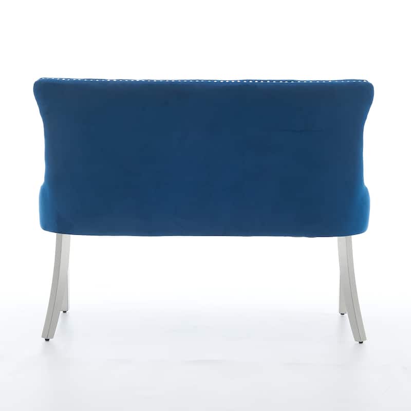 Roomfitters Upholstered Loveseat Bench with Nailhead Trim and Silver Legs, Modern High Back Settee for Dining Room