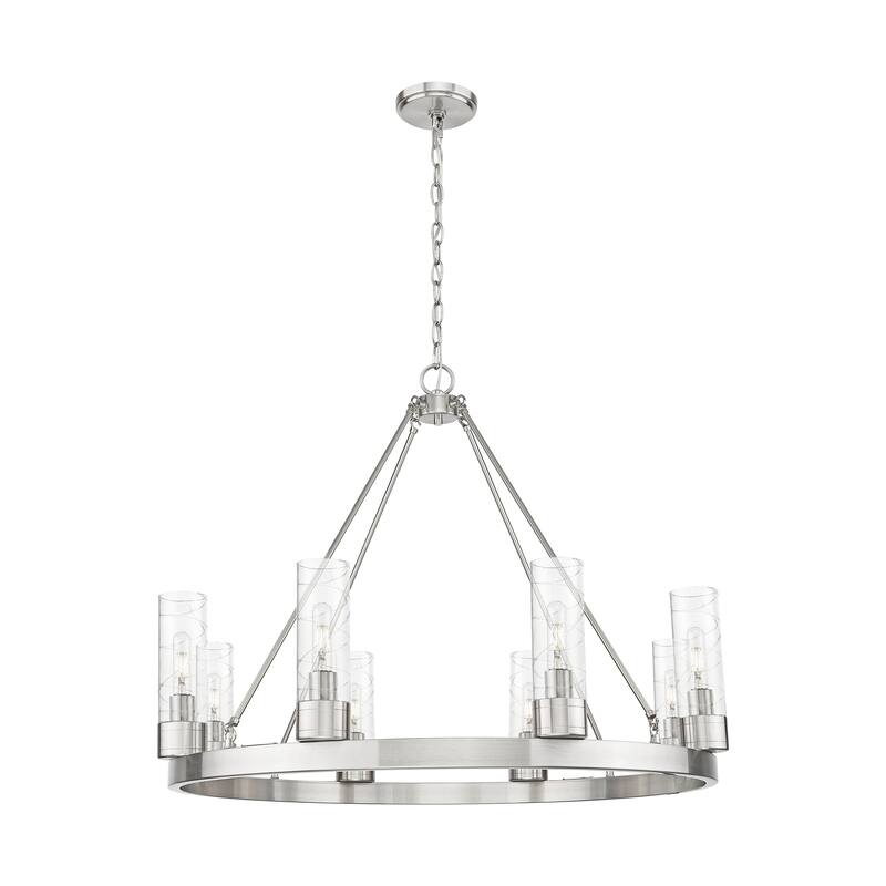 Innovations Lighting Downtown Urban - Boreas - 6 Light 36" Chandelier with 8" Shades - Deco Swirl/Satin Nickel