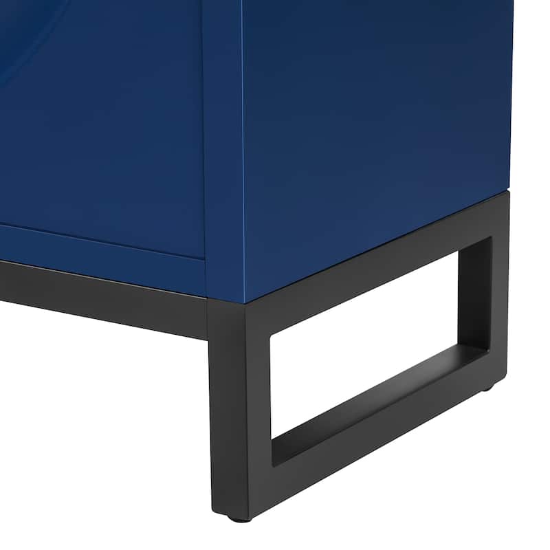 Sideboard with Wave Door Design, Kitchen Buffet Cabinet with Adjustable Shelves, Coffee Bar Cabinet with Iron Handle and Legs