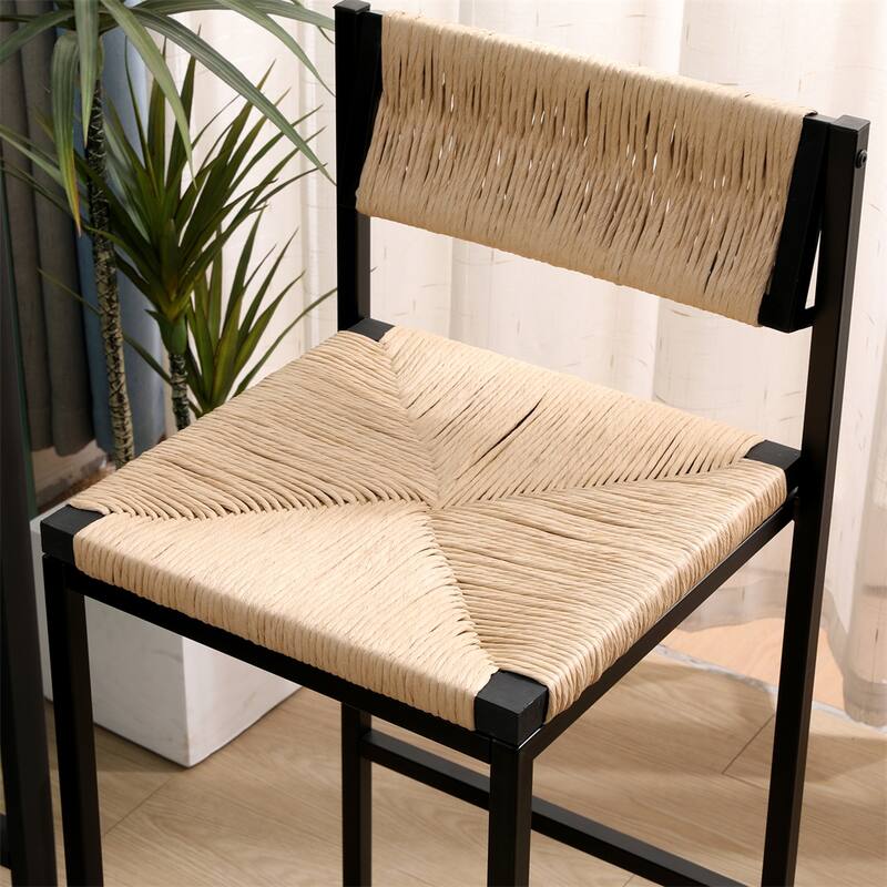 Set of 2 Hand Weave Counter Stool with Footrest for Kitchen Island