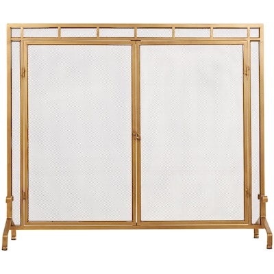 Metal Geometric Single Panel Fireplace Screen with Latched Doors and Arched Feet - Gold - Roche River Decor - 13"Wx39"Lx34"H