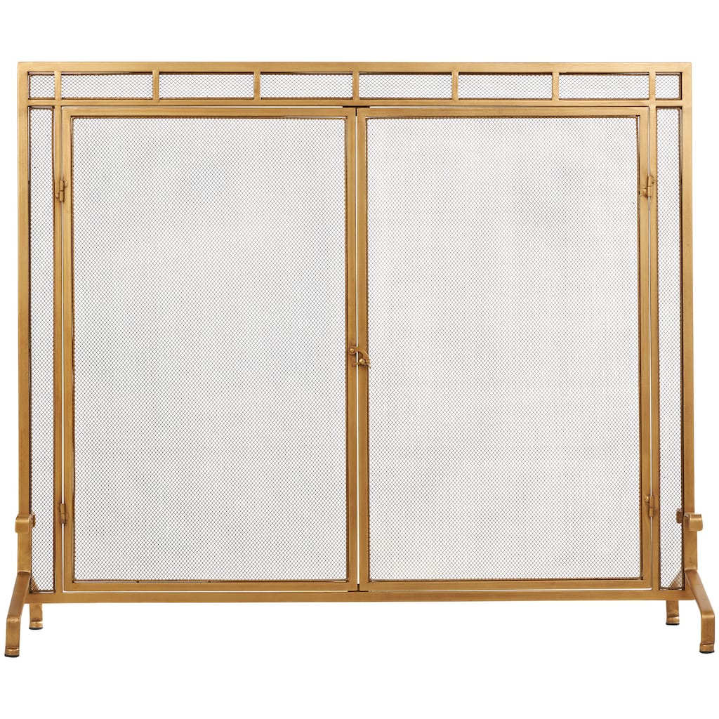Metal Geometric Single Panel Fireplace Screen with Latched Doors and Arched Feet - Gold - Roche River Decor - 13"Wx39"Lx34"H