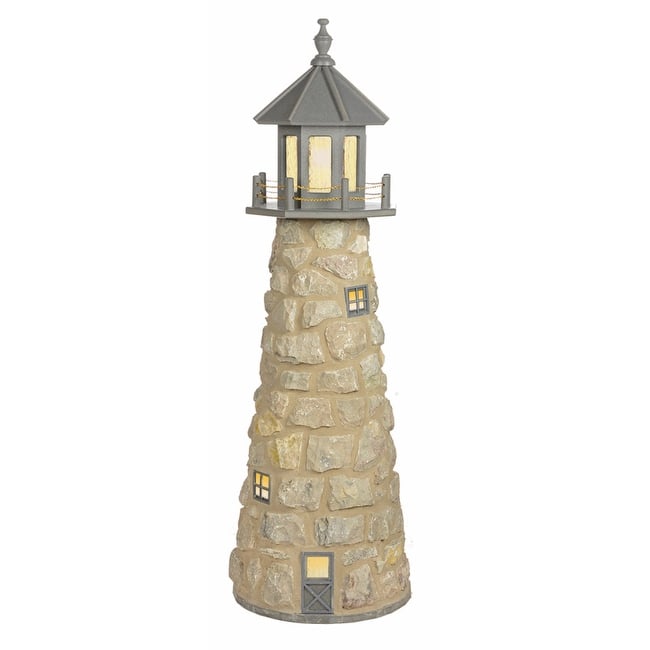 Stone Lighthouse - 4 Foot - Light Gray with Gray Stone and Gray Grout