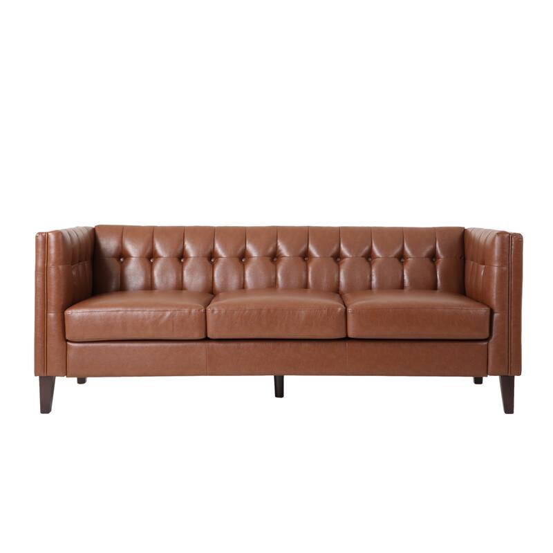 3-Seat Sofa with Tufted Back, Smooth Upholstery, Birch Legs