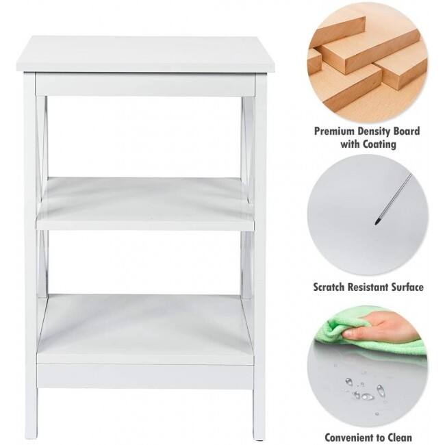 Nightstand 3-Tier X-Design with Storage Shelves