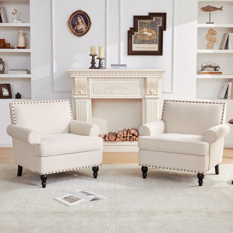 Huimo Modern Nailhead Accent Chair Arm Chairs Set of 2 - Beige