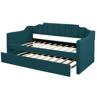 Twin Size Daybed Green Upholstered Sleeper Sofa Bed with Trundle