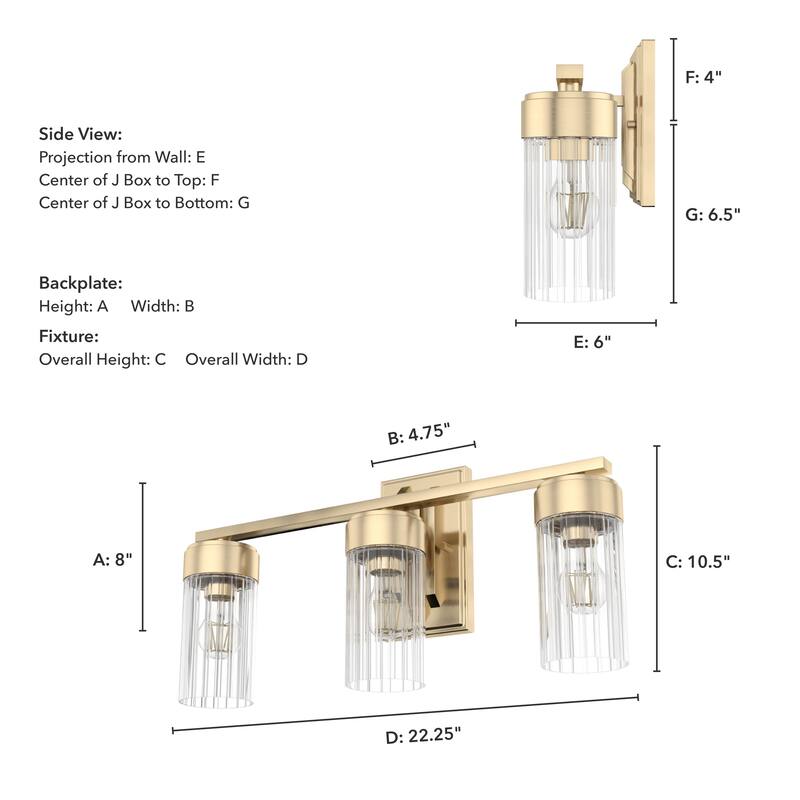 Hunter Gatz Ribbed Glass Vanity Wall Light - Bathroom - Glam, Fluted Glass - Damp Rated!