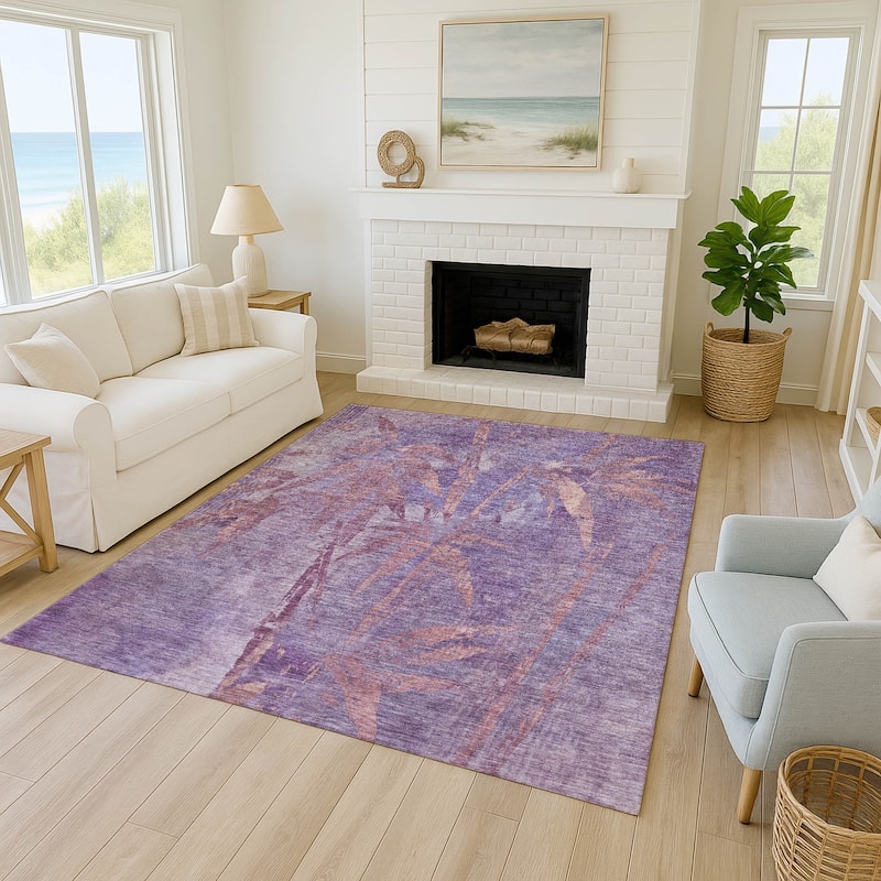 Machine Washable Indoor/ Outdoor Modern Floral Chantille Rug