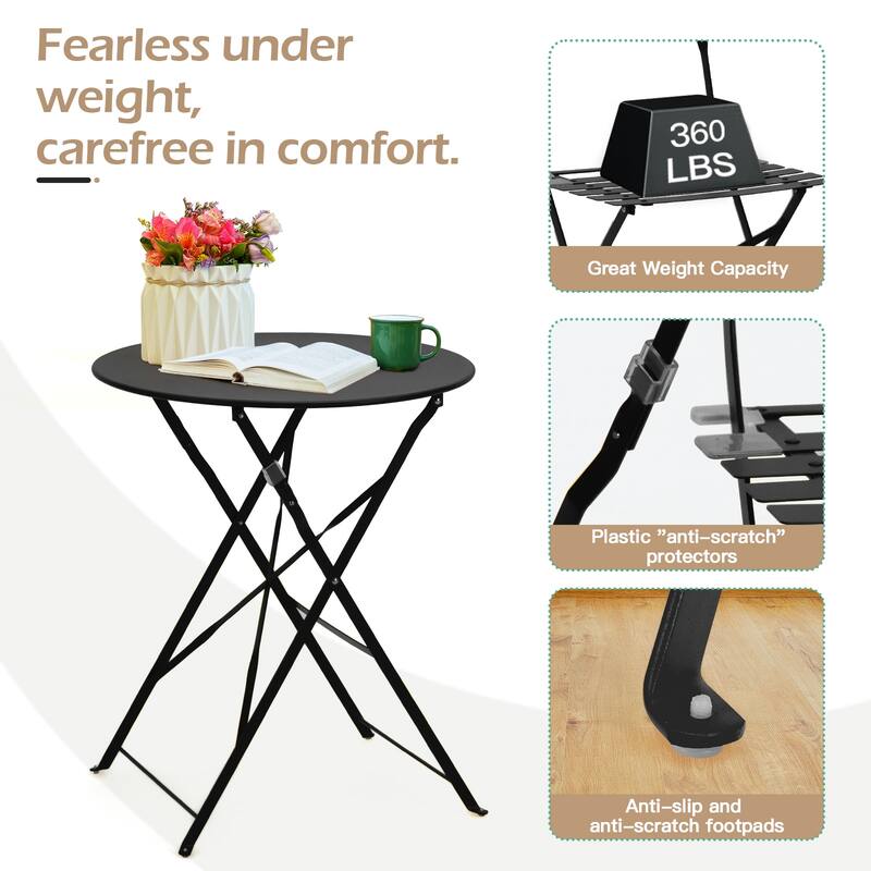 Outdoor 3-Piece Bistro Set, Foldable Patio Dining Sets, Rust-Resistant, Lightweight, Easy to Clean, for Balcony, Garden, Pool