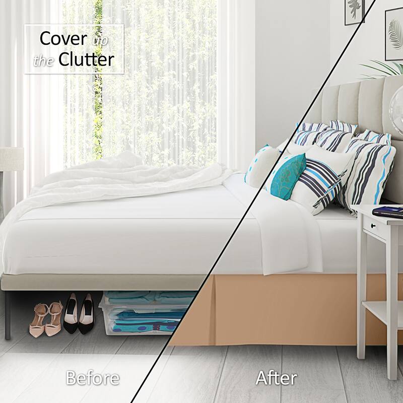 Clara Clark Pleated Bed Skirt-14 inch Tailored Drop - Soft Double Brushed Premium Microfiber Ruffle Bed Skirt - Includes 8 Pins