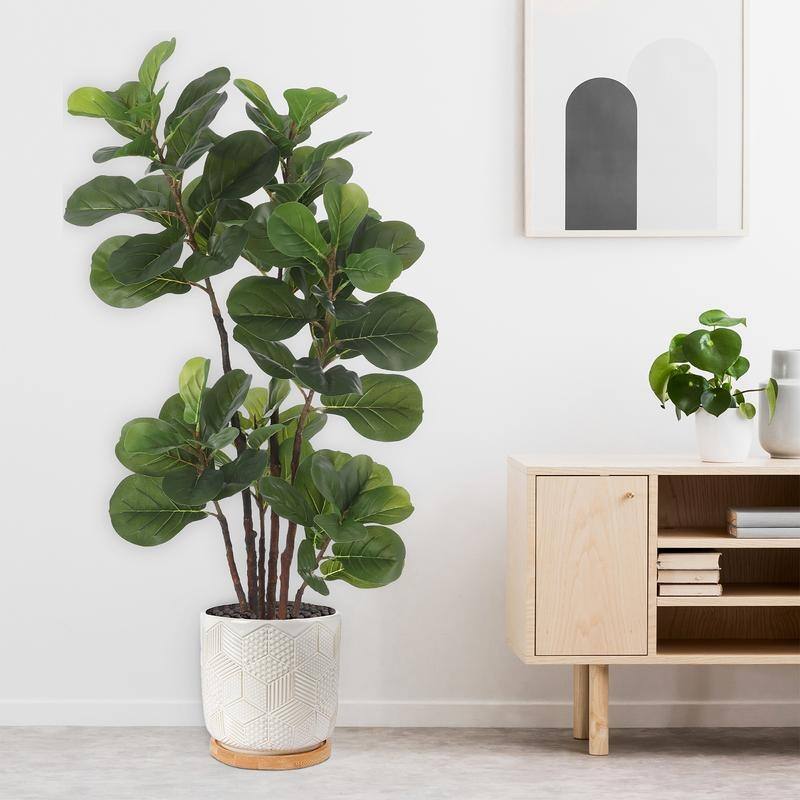 4Ft/5Ft Artificial Fiddle Leaf Fig Tree, Faux Plant for Indoor Outdoor Office - 47"