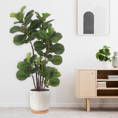 4Ft/5Ft Artificial Fiddle Leaf Fig Tree, Faux Plant for Indoor Outdoor Office