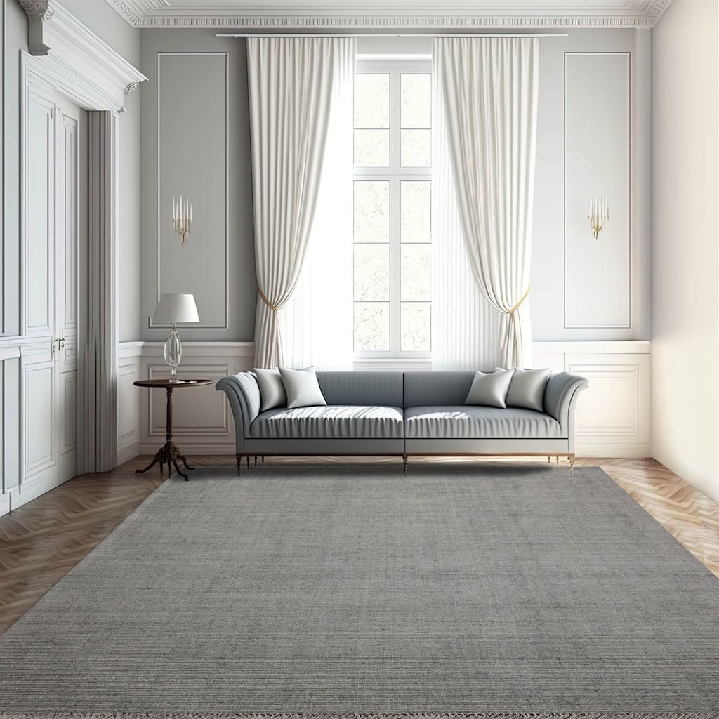 Hand Loomed Gray Ribbed Wool Modern & Contemporary Oriental Area Rug