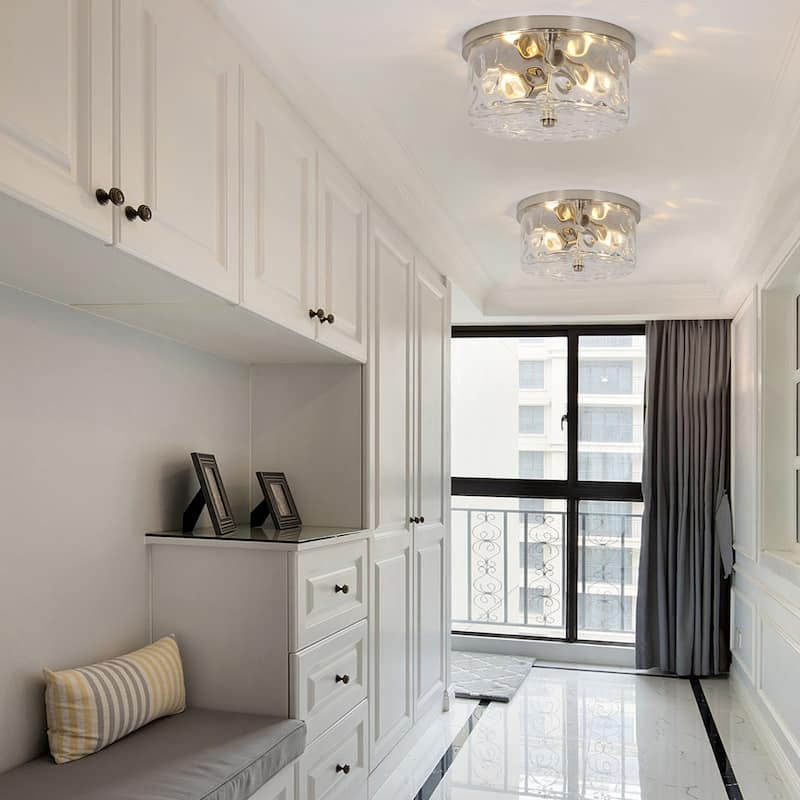 2-Light Flush Mount Ceiling Light with Water Ripple Glass