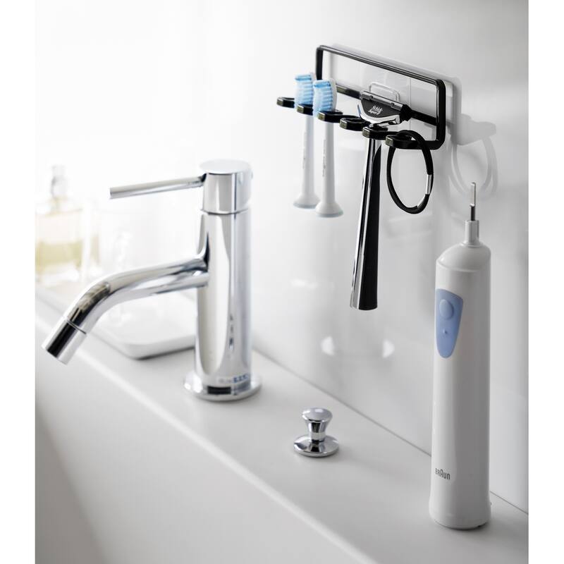 Yamazaki Home Traceless Adhesive Toothbrush Holder, Steel, Holds 0.55 lbs - L 1.38 x W 4.92 x H 1.57 inches