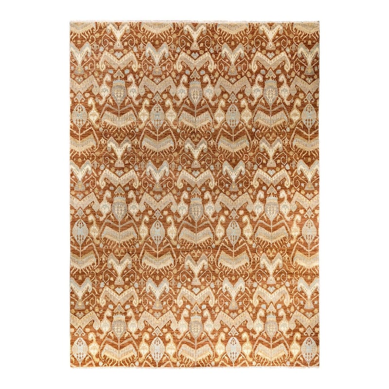 Ikat One-of-a-Kind Hand-Knotted Area Rug, Orange - 9' 0" x 12' 4"