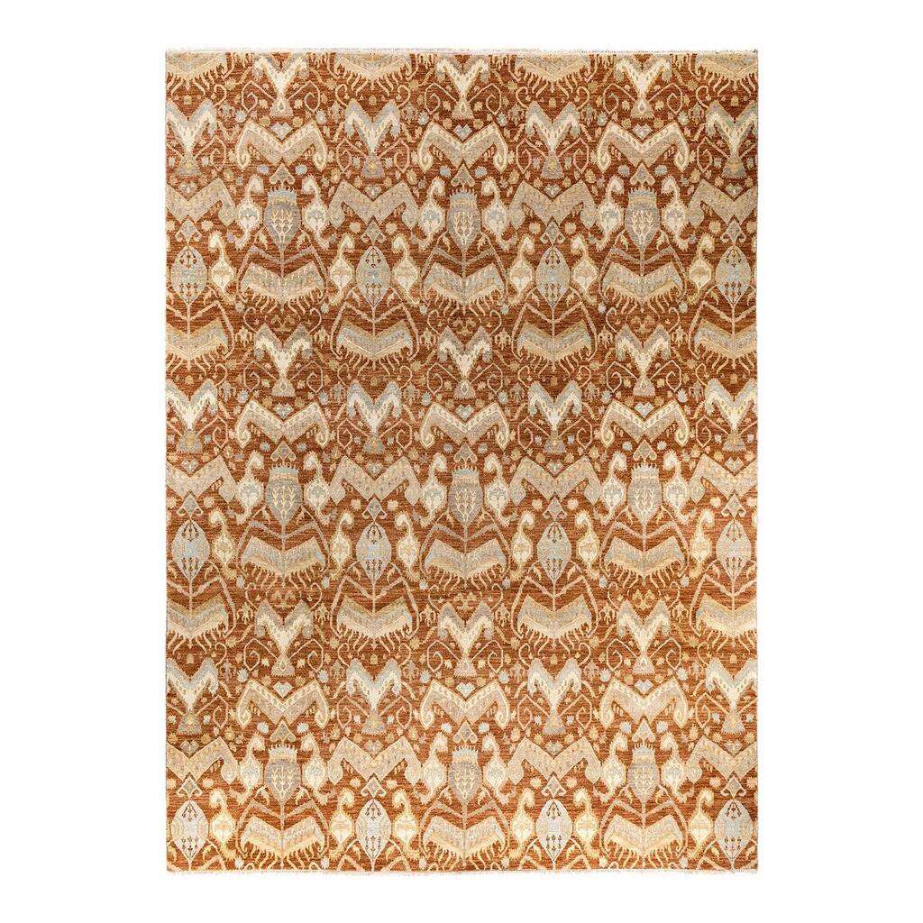 Ikat One-of-a-Kind Hand-Knotted Area Rug, Orange - 9' 0" x 12' 4"