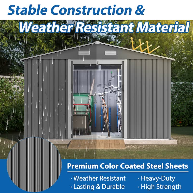 GDFStudio - Evelyn Spacious Outdoor Waterproof Tool Storage Shed with Durable Metal Frame