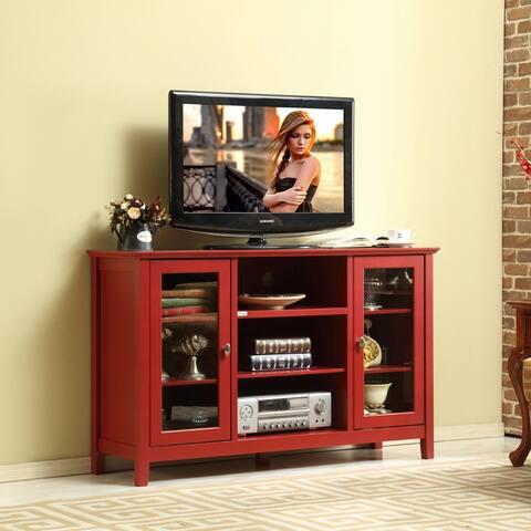 Elegant and Functional TV Stand with 2 Glass Doors Functional Cabinets & 3 Shelfs, Simple & Classic TV Cabinet for Living Room