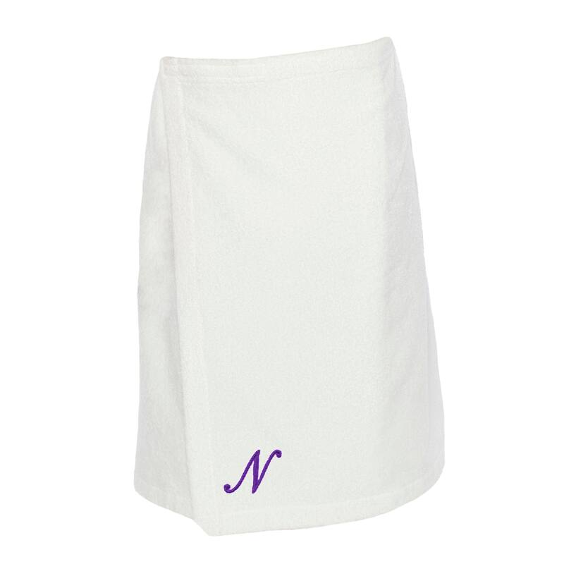 Authentic Hotel and Spa Turkish Cotton Terry Monogrammed White Womens Spa and Shower Towel Wrap - White/N