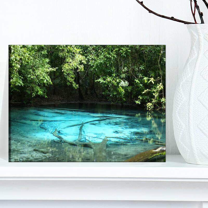 Designart "Emerald Pond in Deep Forest" Landscape Photography Canvas Print - 12 in. wide x 8 in. high