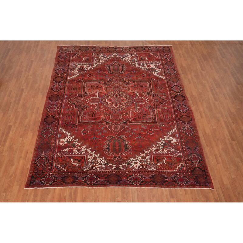 Hand Knotted Oriental 100% Wool Carpet Traditional Medallion Red Heriz Area Rug - 12' 7'' X 9' 11''