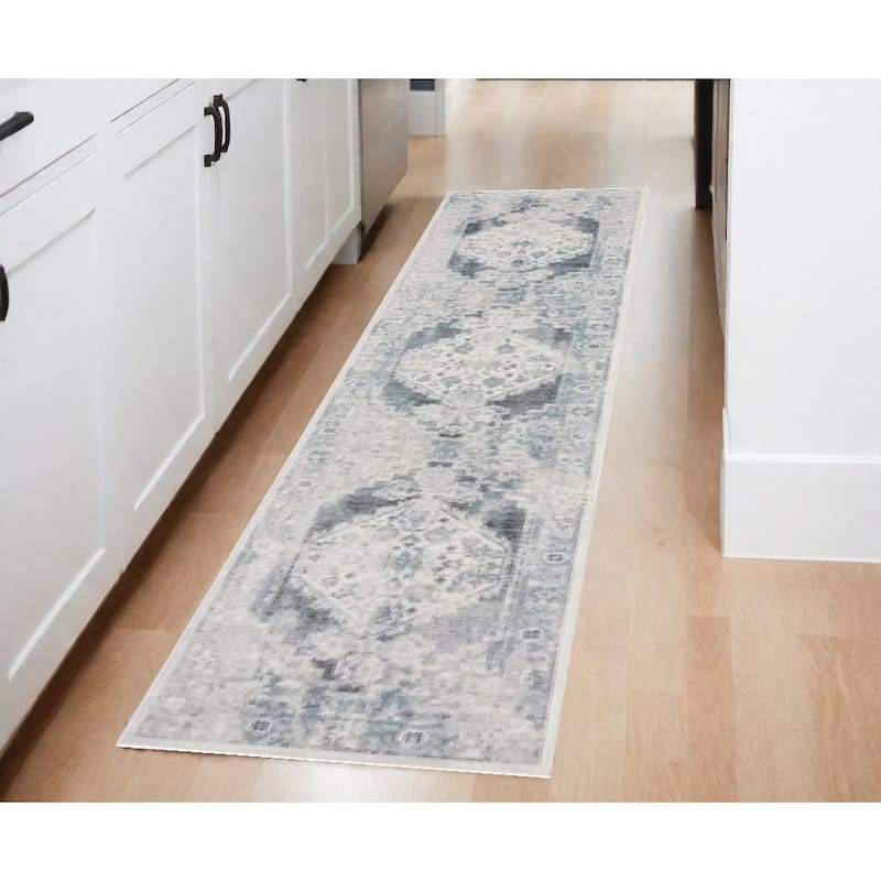 Sasim Power Loomed Distressed Area Rug By HomeRoots - 96' X '26' X '0.25 - Oxford Blue
